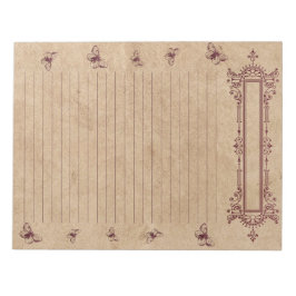 Burgundy Linjer Butterfly Gräns Rustic Parchment Anteckningsblock