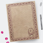 Burgundy Linjer Gräns med klocka på Rustic Struktu Anteckningsblock<br><div class="desc">Ett vackert fodral med fodrade sidor - Burgundy linjer och gräns med klockdesign på den pappra bakgrunden till det  struktur-antika parchment.</div>