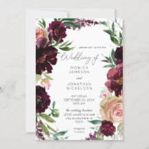 Burgundy & Ljust Rosa Blommig Bröllop