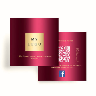 Burgundy logotyp QR-kod Facebook följer oss Fyrkantigt Visitkort
