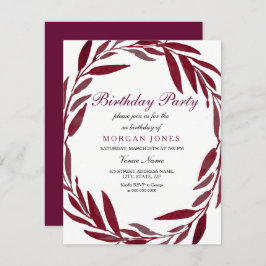 Burgundy Löv Vuxen Födelsedagsfest Inbjudan