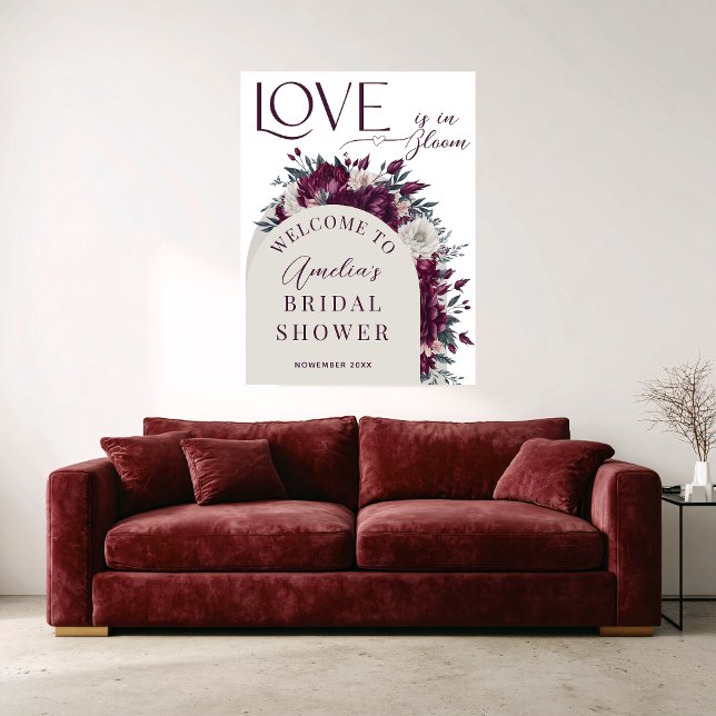 Burgundy Love in Bloom Bröllopsfest Välkomstskylt Poster (Skapare uppladdad)