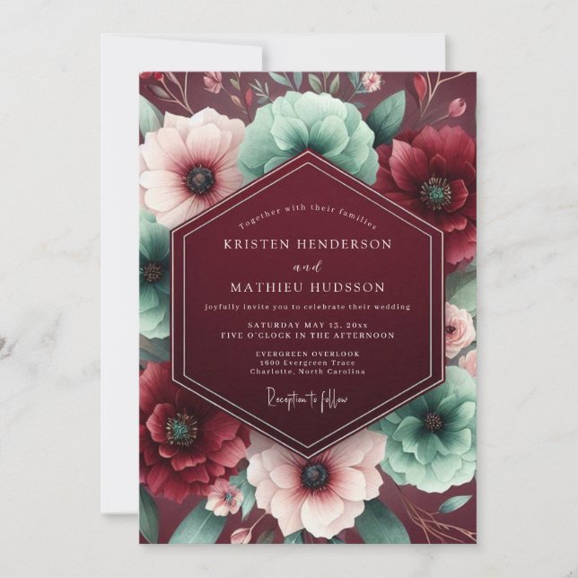 Burgundy Lush Floral Wedding Inbjudningar (Framsida)