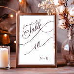 Burgundy Luxury Calligraphy Bröllop Number 10. Bordsnummer<br><div class="desc">Bord 10. Kontrollera alla tillgängliga nummer. | bordsnummer mellan lyx och elegant med bröllop och initialer. Om du vill ha en mer avancerad anpassning av den här designen klickar du på BLUE DESIGN VERKTYG ovan!</div>