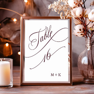 Burgundy Luxury Calligraphy Bröllop Number 16, Bordsnummer