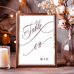Burgundy Luxury Calligraphy Bröllop Number 2, Bordsnummer<br><div class="desc">Bord 2. Kontrollera alla tillgängliga nummer. | bordsnummer mellan lyx och elegant med bröllop och initialer. Om du vill ha en mer avancerad anpassning av den här designen klickar du på BLUE DESIGN VERKTYG ovan!</div>