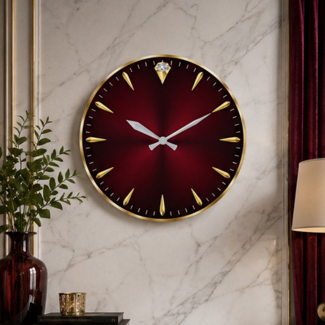 Burgundy Luxury Elegant Gold Minimalist  Stor Klocka (Skapare uppladdad)