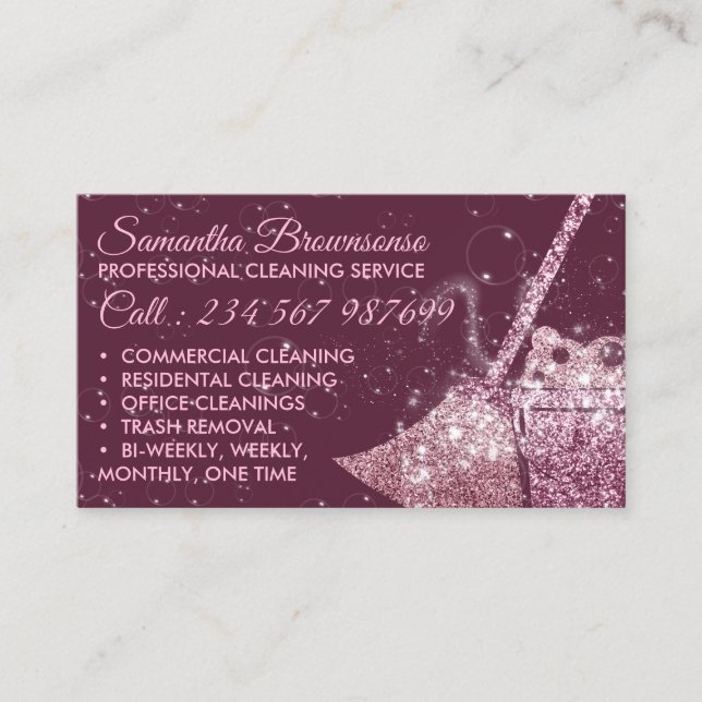 Burgundy Luxury Städning Service Maid Janitorial Visitkort (Framsida)