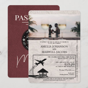 Burgundy Maldives pass Bröllop Inbjudningar