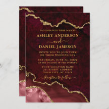 Burgundy Marble Agate Geode Bröllop Guld