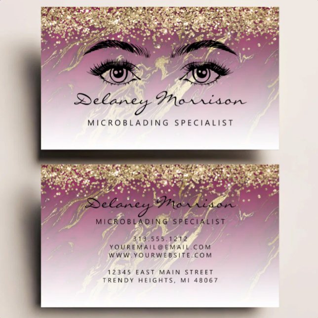 Burgundy Marble Guld Glitter Ögon Microblading Visitkort (Skapare uppladdad)