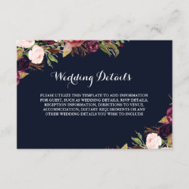 Burgundy Marin Blommig Höstreception Detaljer Tilläggskort