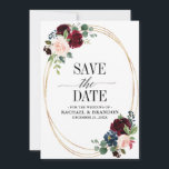 Burgundy Marin Blommig Rustikal Boho Landshövding  Spara Datumet<br><div class="desc">Akvarell burgunderröd marinrosa rustik lantlig elegant blomsterbryllup sparar datum-kortmall med grön botanisk lövmönster och eukalyptusblad på oxblodsburgunder bakgrund. Denna vackra och lätta att anpassa design kan matcha enkelt med din bröllopsfärg, stil och tema och är ett perfekt val för höst-, midsommar- eller vinterbröllop på landet. Du kan hitta fler matchande...</div>