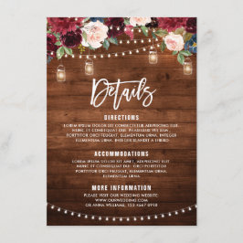 Burgundy Marin Blommig Stränglampa murskål Tilläggskort