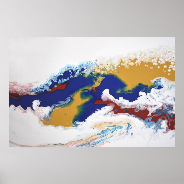 Burgundy Marin Fluid Marmor Akryl Konst Abstrakt Poster (Framsidan)