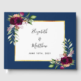 Burgundy marinblå blommigtar greenery bröllop gästböcker