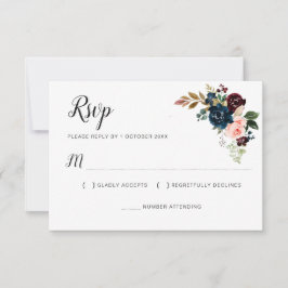 Burgundy marinblå rosa blomster-RSVP-kort OSA Kort