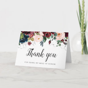 Burgundy-marinens blommigt Maid of honor tack för  Kort