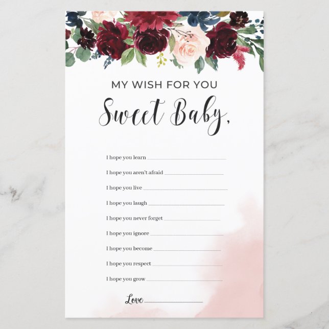 Burgundy marinens blommigt önskemål för baby-match (Framsida)