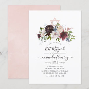Burgundy, marinflottan och  Bat mitzvah Inbjudningar