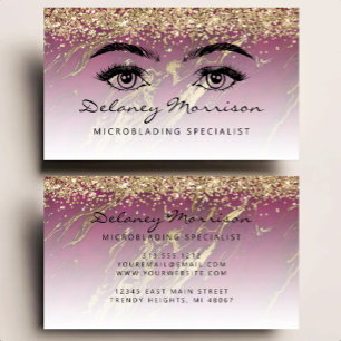 Burgundy Marmor Guld Glitter Ögon Microblading Visitkort