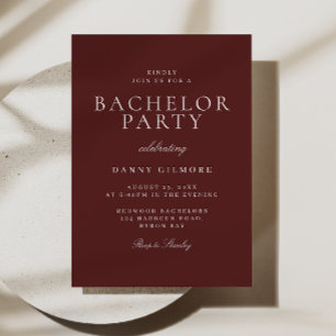Burgundy Maron Classic Modern Bachelor Party Inbjudningar