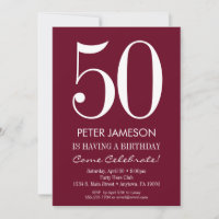 Burgundy Maron Modern Vuxen Birthday-inbjudningar