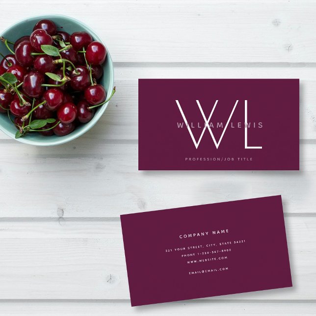 Burgundy Maron Monogram Modern Minimalist Visitkort (Burgundy Maroon Monogram Modern Minimalist Business Card)