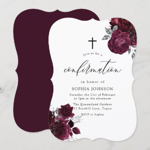 Burgundy Maroon Blommigt Silver Löv Inbjudningar