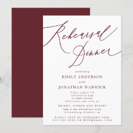 Burgundy Maroon Calligraphy Bröllop Rehearsal Inbjudningar