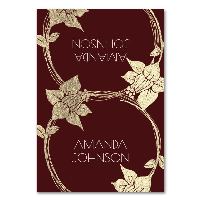 Burgundy Maroon Champaign Guld Blommigt Wandex Lux Bordsnummer (Framsidan)