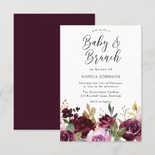 Burgundy Maroon Flowers Baby & Brunch Baby Shower Inbjudningar