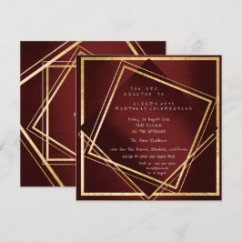 Burgundy Maroon Geometry Golden Square Birthday Inbjudningar