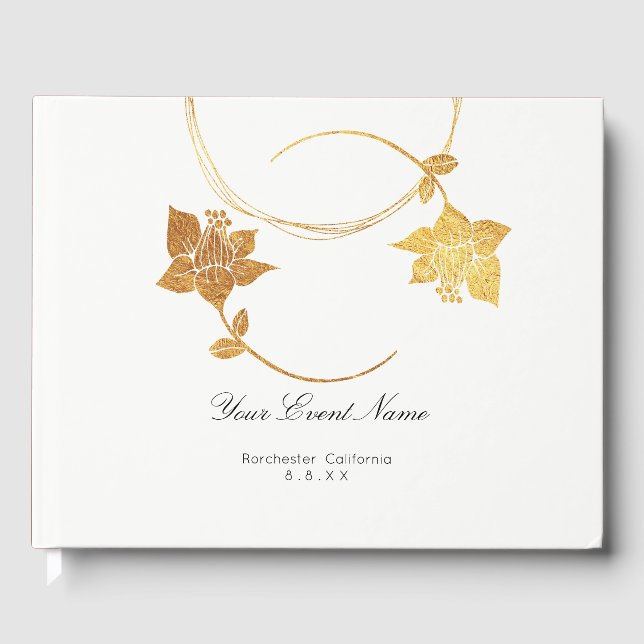 Burgundy Maroon Guld Blommigt Bröllop White Gästböcker (Framsida)