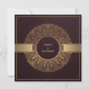 BURGUNDY MAROON GULD CLASSY ORNATE MANDALA BRÖLLOP INBJUDNINGAR