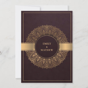BURGUNDY MAROON GULD CLASSY ORNATE MANDALA BRÖLLOP INBJUDNINGAR
