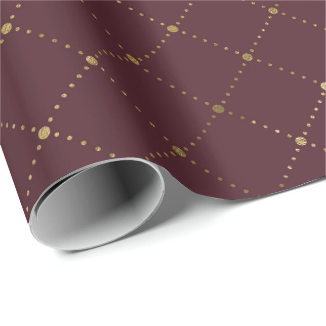 Burgundy Maroon Guld Crystals Grill Geometry Glam Presentpapper (Rullad Hörn)
