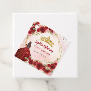 Burgundy Maroon Guld Glitter Blommigt Princess Tia Gåvor Etiketter