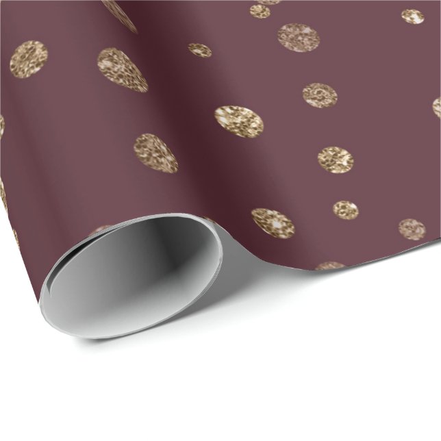 Burgundy Maroon Guld Rand Crystals Confetti Presentpapper (Rullad Hörn)
