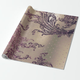 Burgundy Maroon Guld Royal Damask Hearts Presentpapper