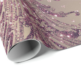 Burgundy Maroon Guld Royal Damask Hearts Presentpapper