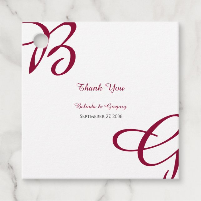 Burgundy Maroon Initialer höstblomma hösten hösten Gåvor Etiketter (Framsida)