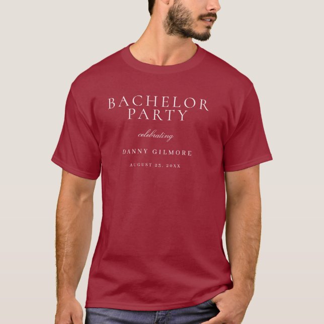 Burgundy Maroon Klassisk Herr Bachelorfest Event T Shirt (Framsida)