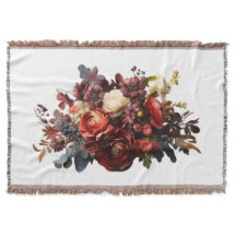 Burgundy Maroon Korall Vit Moody Blommig