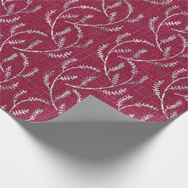 Burgundy Maroon Linen Silver Sparkly Laurel Presentpapper (Hörn)