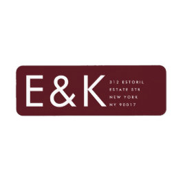 Burgundy Maroon Modern Bold Big Monogram Returadress Etikett