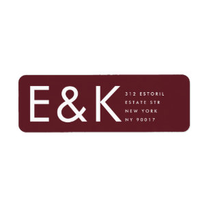 Burgundy Maroon Modern Bold Big Monogram Returadress Etikett