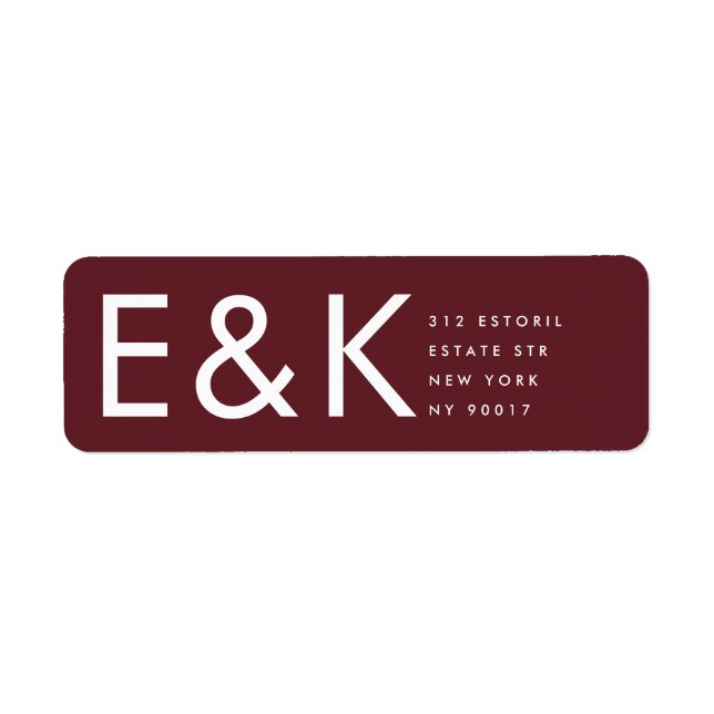 Burgundy Maroon Modern Bold Big Monogram Returadress Etikett (Framsidan)