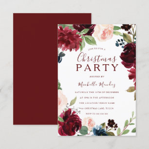 Burgundy Maroon Red Blommigt jul Party Inbjudningar