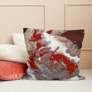 Burgundy Maroon Red Grått Abstrakt Art Marble Kudde